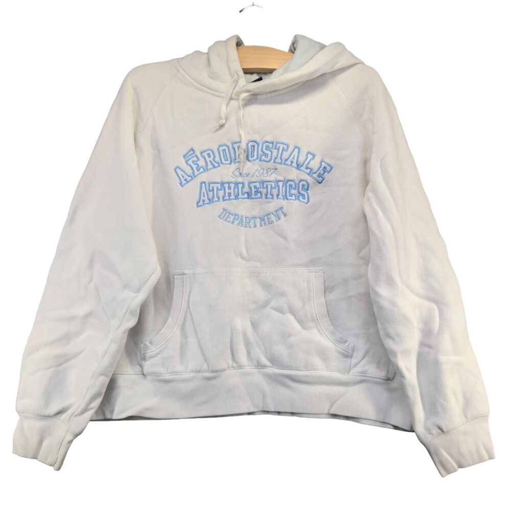 Aeropostale Women's Tomboy Fit Hoodie Sweatshirt White XL Embroidered Oversized